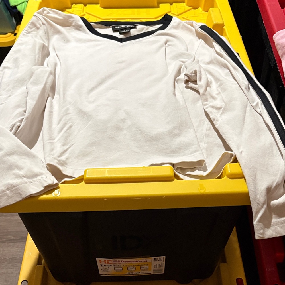 Style &Co Petite White and Black Long Sleeve Tee